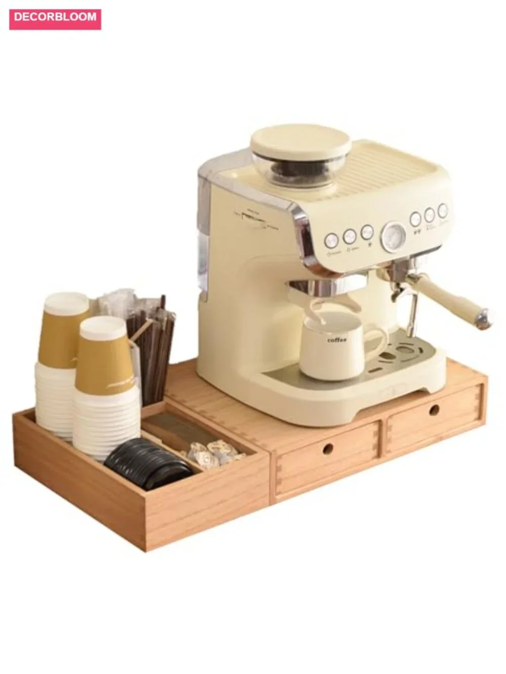 Solid Wood Coffee Station Organizer 2 Piece Set Pod Holder 40+ Capacity Drawers